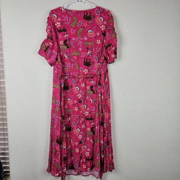 Torrid Midi Rayon Slub Button Front Tie Dress Size 2X Leopard Jungle Floral - Picture 8 of 15